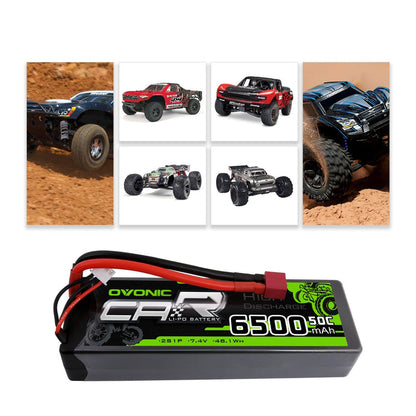 OVONIC 2S LiPo Battery Pack 6500mAh 50C 7.4V Hardcase with Deans Plug for On Road RC Car RC Buggy RC Monster Truck