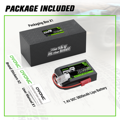 OVONIC 3800mAh 2S 50C 7.4V TX Lipo Battery with JST Plug for QX7 transmitter