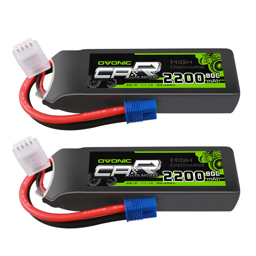 Ovonic 3S 2200mAh 80C 11.1V LiPo Battery with EC3 Plug for 1/10 & 1/8 RC Car Truck (2 Packs)