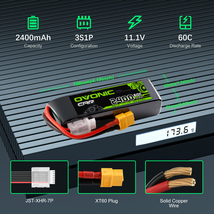 Ovonic 3S 2400mAh 60C 11.1V LiPo Battery w/XT60 Plug