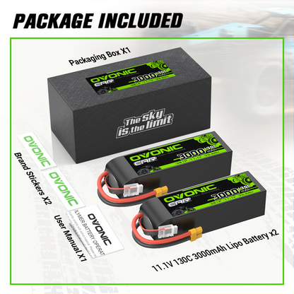 OVONIC 3S 3000mAh 11.1V 130C LiPo Battery with XT60 Plug for 3S RC Car Vehicles Airplane