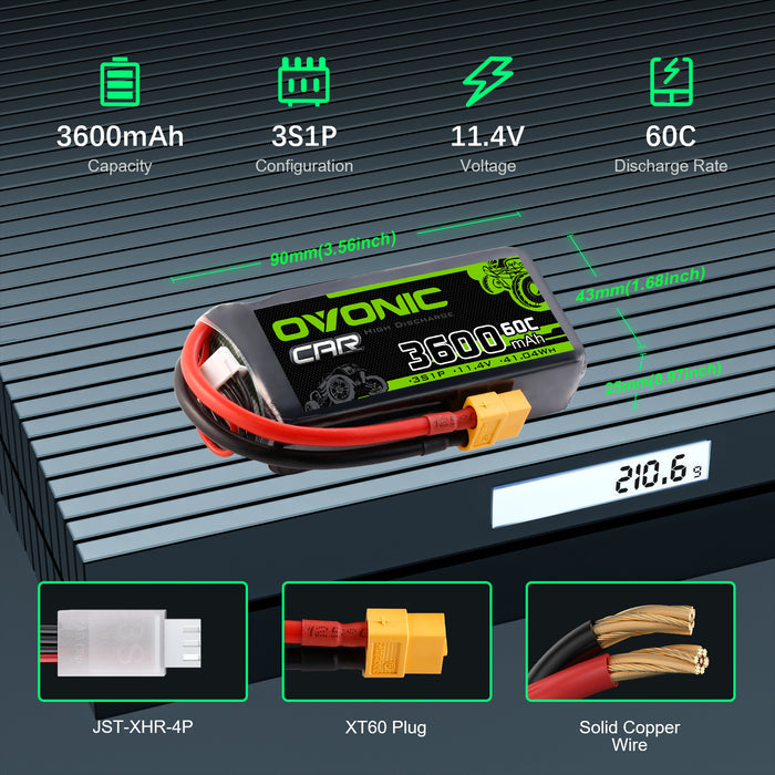 Ovonic 3S 3600mAh 60C 11.4V LiHV Battery w/XT60 Plug