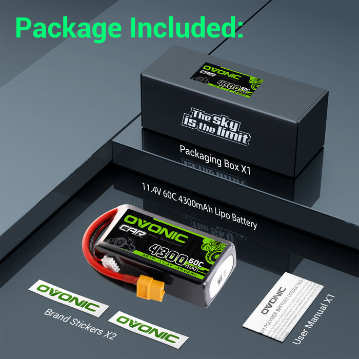 Ovonic 3S 4300mAh 60C 11.4V LiHV Battery with XT60 Plug for RC Airplanes, Helis & FPV Drones