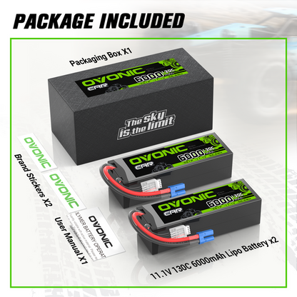 OVONIC 3S 6000mAh 11.1V 130C Lipo Battery with EC5 Plug for 1/8 & 1/10 Scale RC Car Truck RC Plane