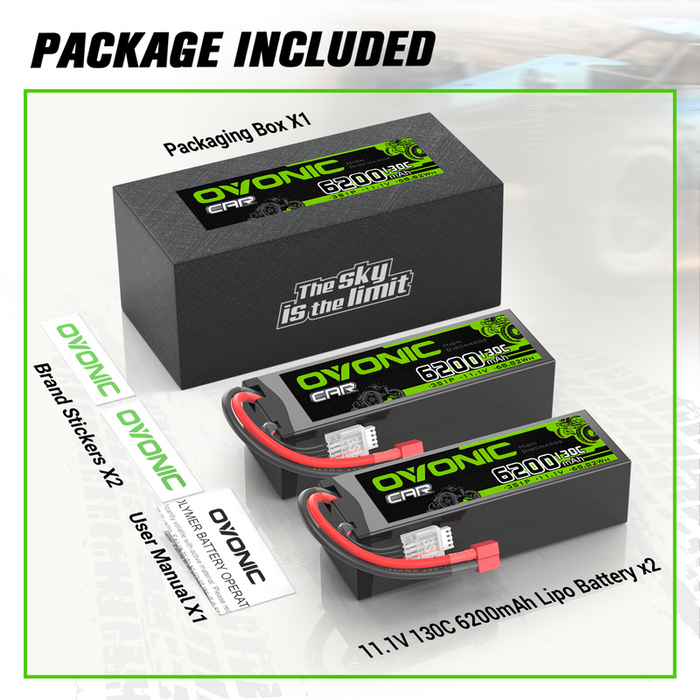 OVONIC 3S 6200mAh 11.1V 130C Hardcase LiPo Battery with Deans Plug for 1/8 & 1/10 Scale RC Car Truck RC Airplane