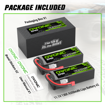 OVONIC 3S 6200mAh 11.1V 130C Hardcase LiPo Battery with Deans Plug for 1/8 & 1/10 Scale RC Car Truck RC Airplane