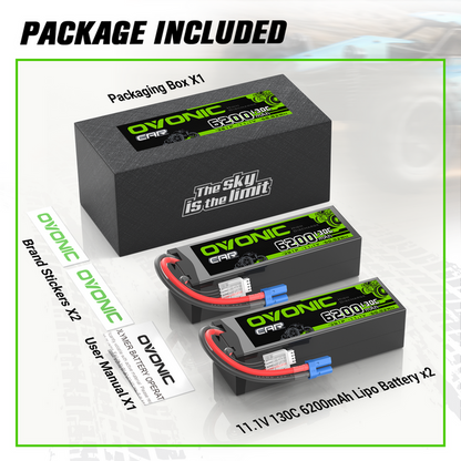 OVONIC 3S 6200mAh 11.1V 130C Lipo Battery with EC5 Plug for 1/8 & 1/10 Scale RC Car Truck RC Plane