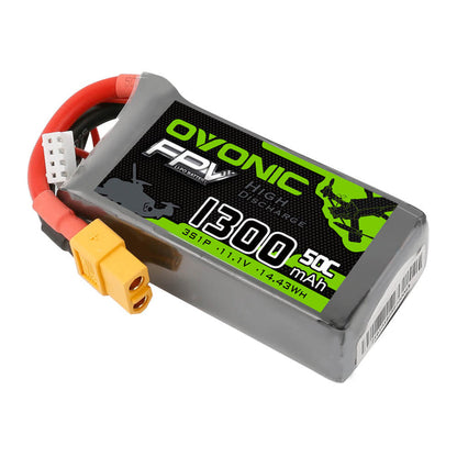 OVONIC 3S LiPo Battery 1300mAh 50C 11.1V with XT60 Plug for Racing Drone