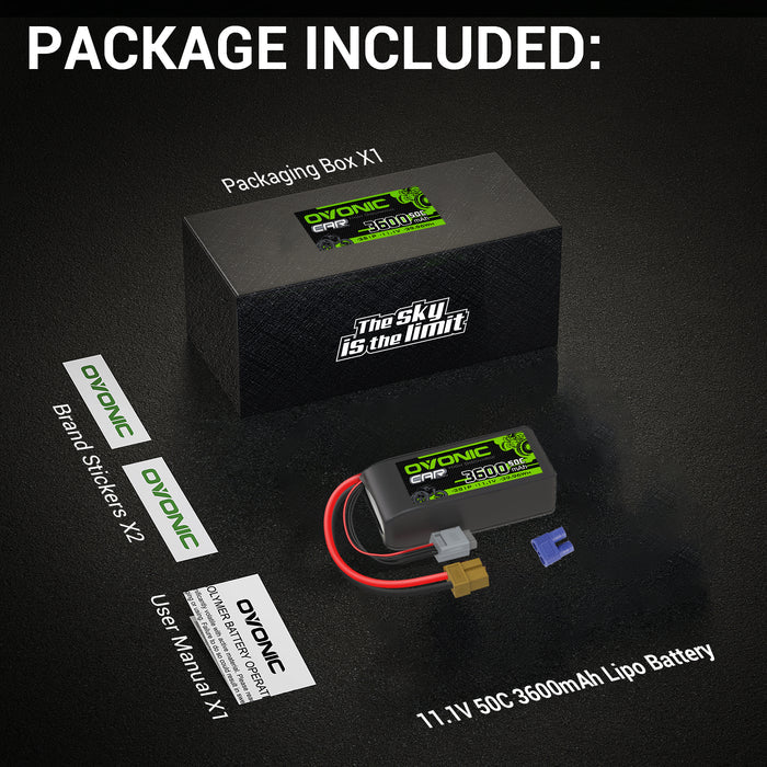 Ovonic 3S Lipo Battery 3600mah 3S1P 50C 11.1V Lipo Battery Pack with XT60 & EC3 Plug