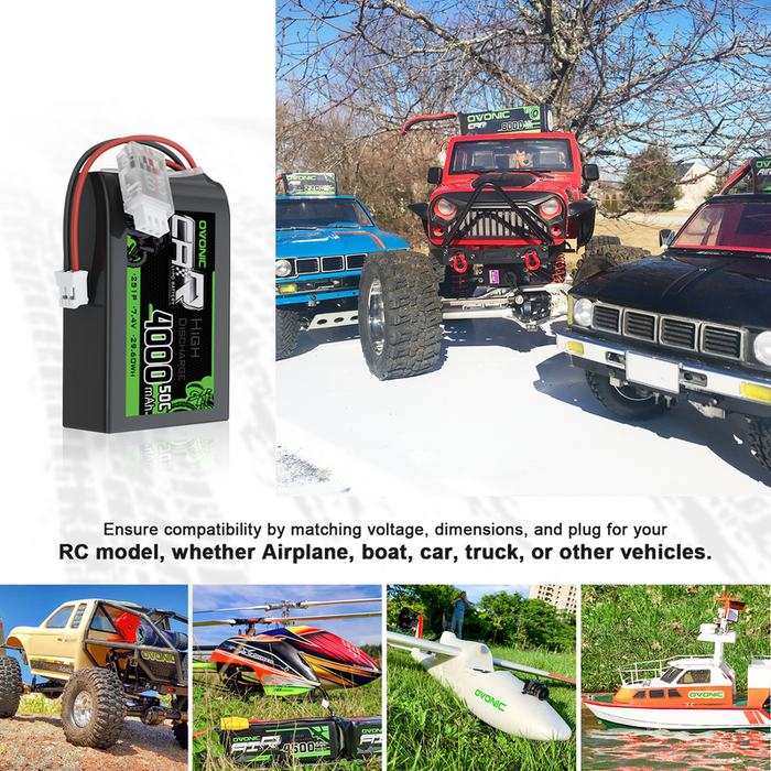 OVONIC 4000mAh 2S 50C 7.4V TX Lipo Battery with JST Plug for Spektrum transmitter