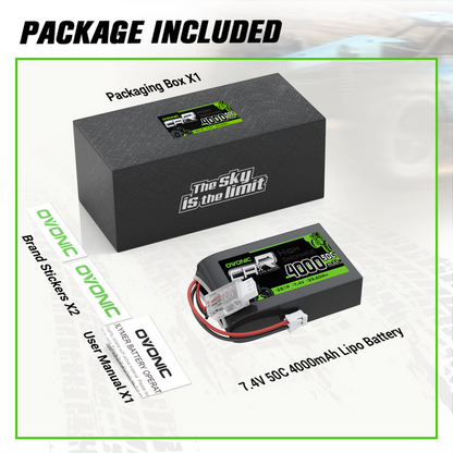 OVONIC 4000mAh 2S 50C 7.4V TX Lipo Battery with JST Plug for Spektrum transmitter