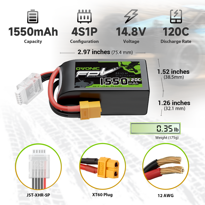 OVONIC 1550mAh 4S 120C 14.8V R-Line Version 3.0 Lipo Battery with XT60 Plug