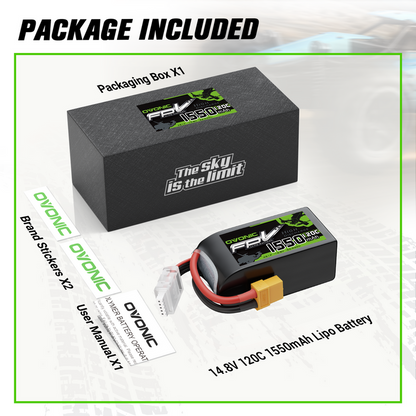 OVONIC 1550mAh 4S 120C 14.8V R-Line Version 3.0 Lipo Battery with XT60 Plug
