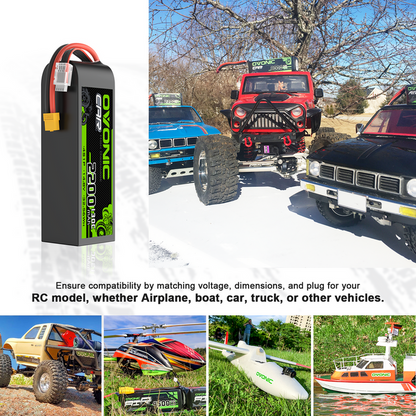 OVONIC 4S 2200mAh 14.8V 130C LiPo Battery with XT60 Plug for 1/10 scale RC Vehicle RC Airplane