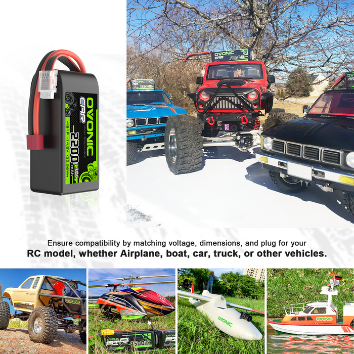 OVONIC 4S 2200mAh 14.8V 130C Short Lipo Battery with T Plug