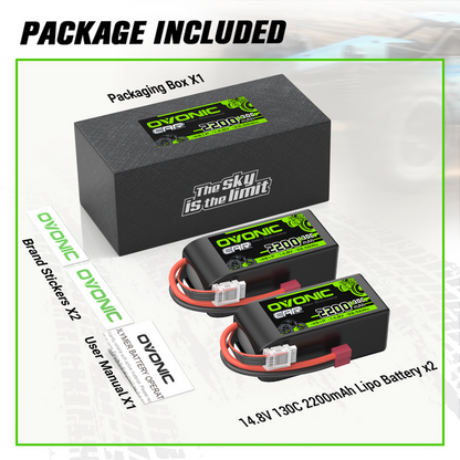 OVONIC 4S 2200mAh 14.8V 130C Short Lipo Battery with T Plug