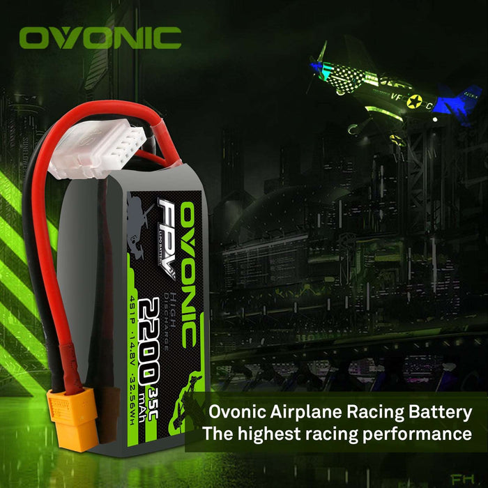 OVONIC 4S 2200mAh 14.8V 35C Lipo Battery With XT60 Plug For Long Range FPV - Ampow