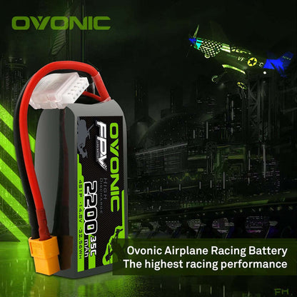 OVONIC 4S 2200mAh 14.8V 35C Lipo Battery With XT60 Plug For Long Range FPV - Ampow