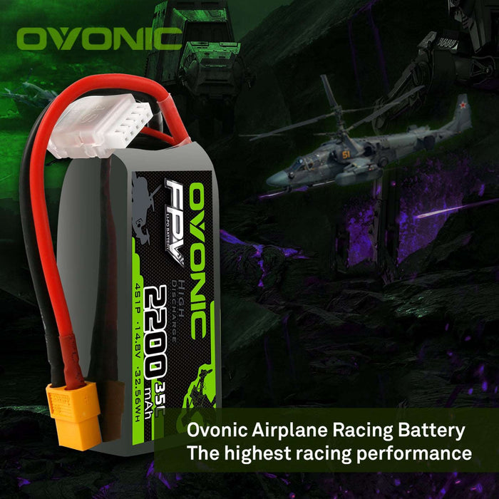 OVONIC 4S 2200mAh 14.8V 35C Lipo Battery With XT60 Plug For Long Range FPV - Ampow
