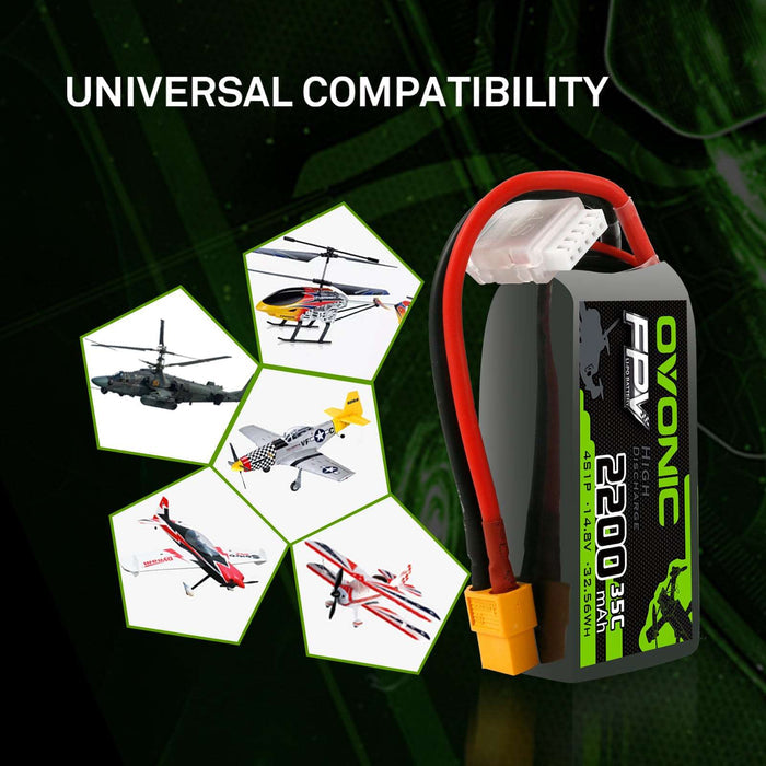 OVONIC 4S 2200mAh 14.8V 35C Lipo Battery With XT60 Plug For Long Range FPV - Ampow