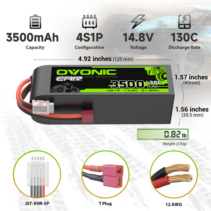 OVONIC 4S 3500mAh 14.8V 130C LiPo Battery with T Plug