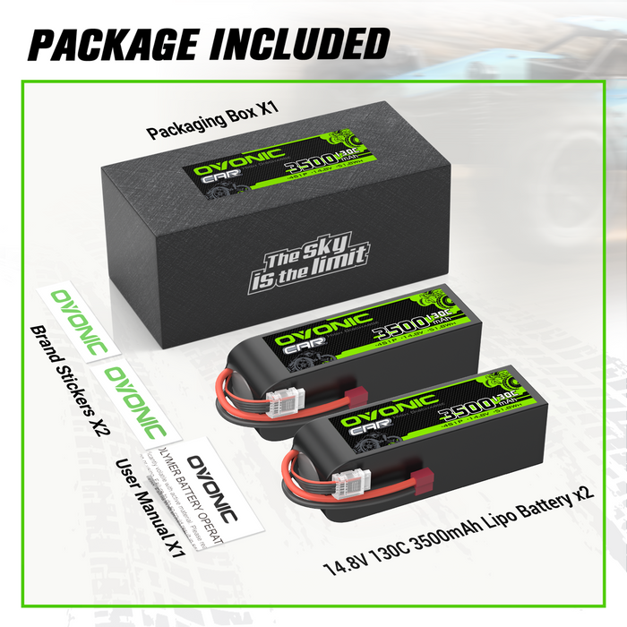 OVONIC 4S 3500mAh 14.8V 130C LiPo Battery with T Plug for 1/8 & 1/10 scale RC Car Vehicle RC Airplane