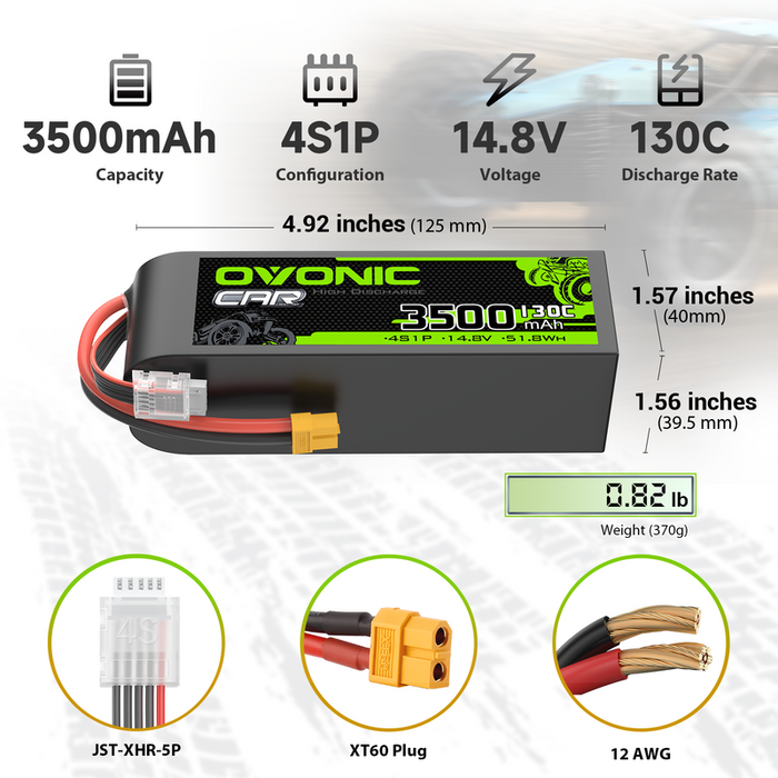 OVONIC 4S 3500mAh 14.8V 130C LiPo Battery with XT60 Plug for 1/10 scale RC Car Truck RC Aircraft