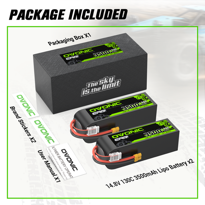 OVONIC 4S 3500mAh 14.8V 130C LiPo Battery with XT60 Plug for 1/10 scale RC Car Truck RC Aircraft