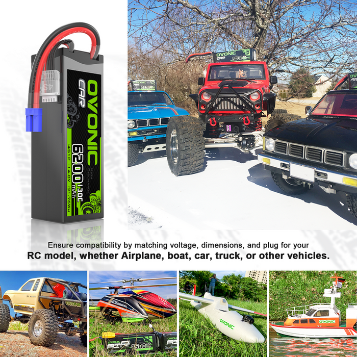 OVONIC 4S 6200mAh 14.8V 130C Hardcase LiPo Battery with EC5 Plug for 1/8 & 1/10 Scale RC Car Truck RC Airplane