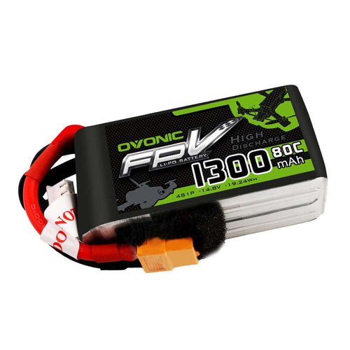 OVONIC 4S LiPo Battery Pack 1300mAh 80C 14.8V with XT60 Plug for Mini Drone