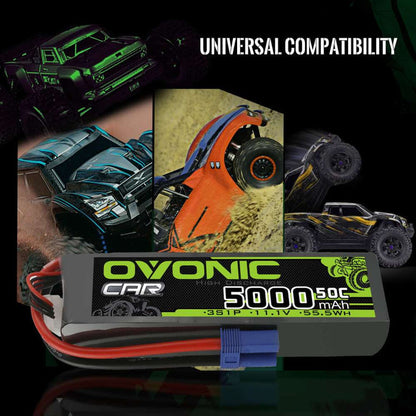 Ovonic 3S 5000mAh 50C 11.1V LiPo Battery Pack With EC5 Plug for 3s& 6s ARRMA Car - Ampow
