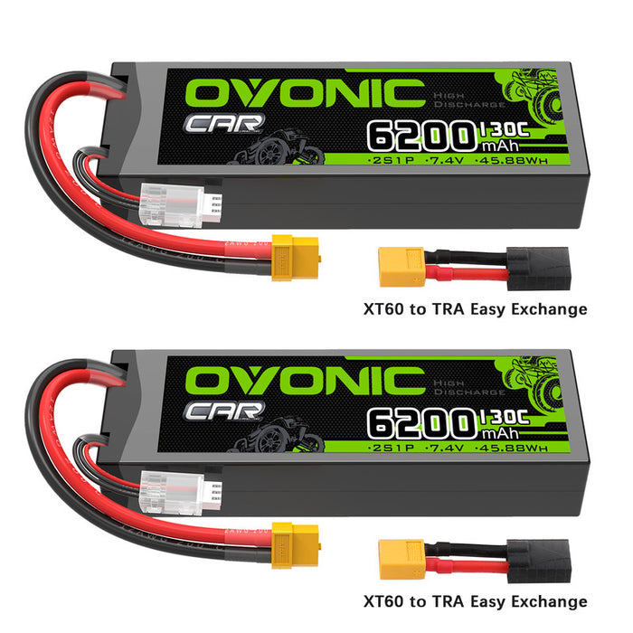 OVONIC 6200mAh 2S 7.4V 130C LiPo Battery with XT60 to TRA Plug