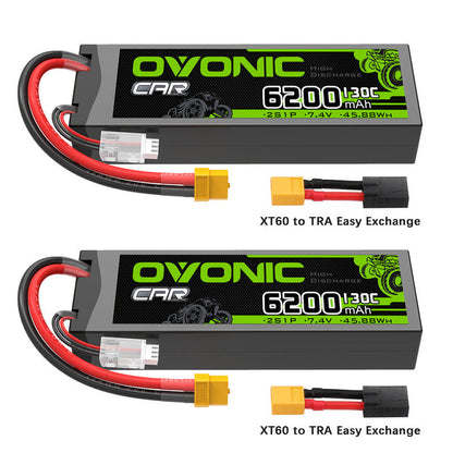 OVONIC 6200mAh 2S 7.4V 130C LiPo Battery with XT60 to TRA Plug