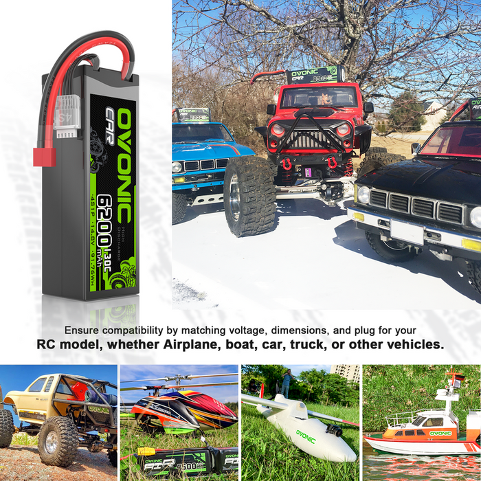 OVONIC 6200mAh 4S 130C 14.8V Hardcase LiPo Battery with T Plug for 4S RC Car Truck RC Plane Jet