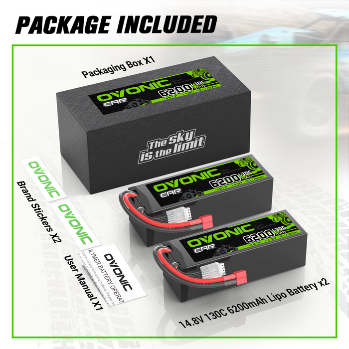 OVONIC 6200mAh 4S 130C 14.8V Hardcase LiPo Battery with T Plug for 4S RC Car Truck RC Plane Jet