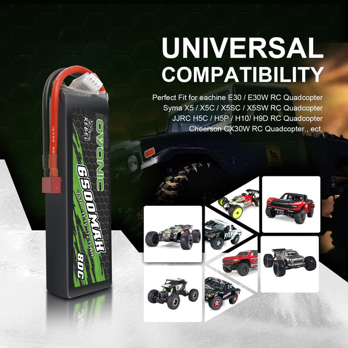 Ovonic 6500mAh 11.1V 80C 3S Softcase LiPo Battery Pack with Deans T Connector for RC Cars, Trucks, and Airplanes