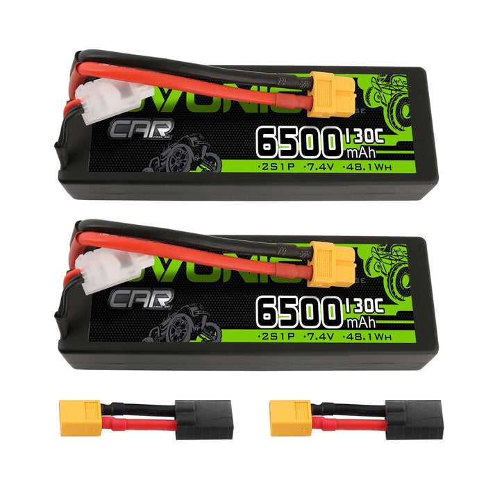 OVONIC 6500mAh 7.4V 130C 2S Hardcase LiPo Battery with XT60 to TRA Plug for 1/10 Scale RC Car Truck RC Vehicles