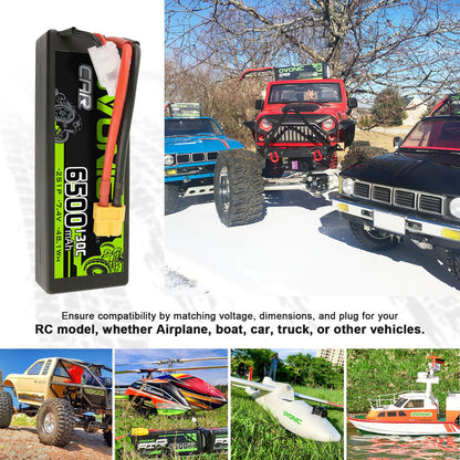 OVONIC 6500mAh 7.4V 130C 2S Hardcase LiPo Battery with XT60 to TRA Plug for 1/10 Scale RC Car Truck RC Vehicles