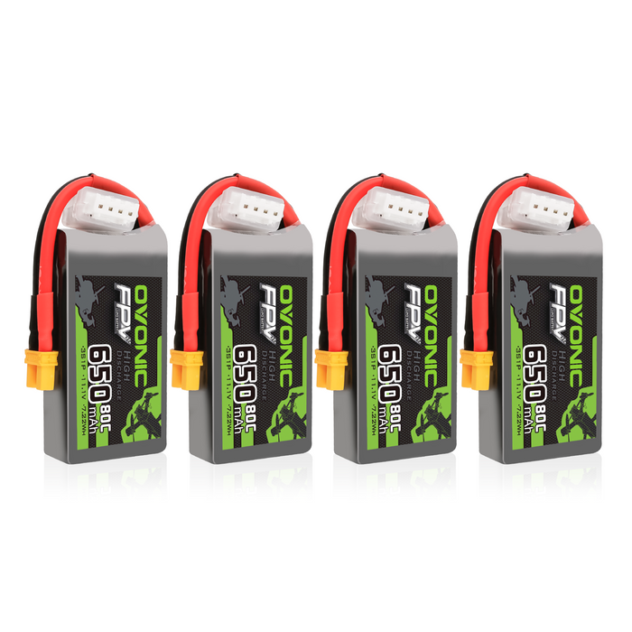 Ovonic 650mAh 3S 11.1V 80C LiPo Battery with XT30 Plug for Small FPV 4pcs or 1pcs