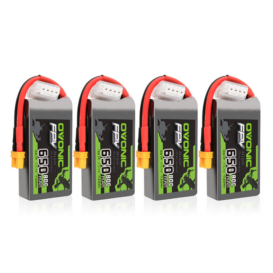 Ovonic 650mAh 3S 11.1V 80C LiPo Battery with XT30 Plug for Small FPV 4pcs or 1pcs