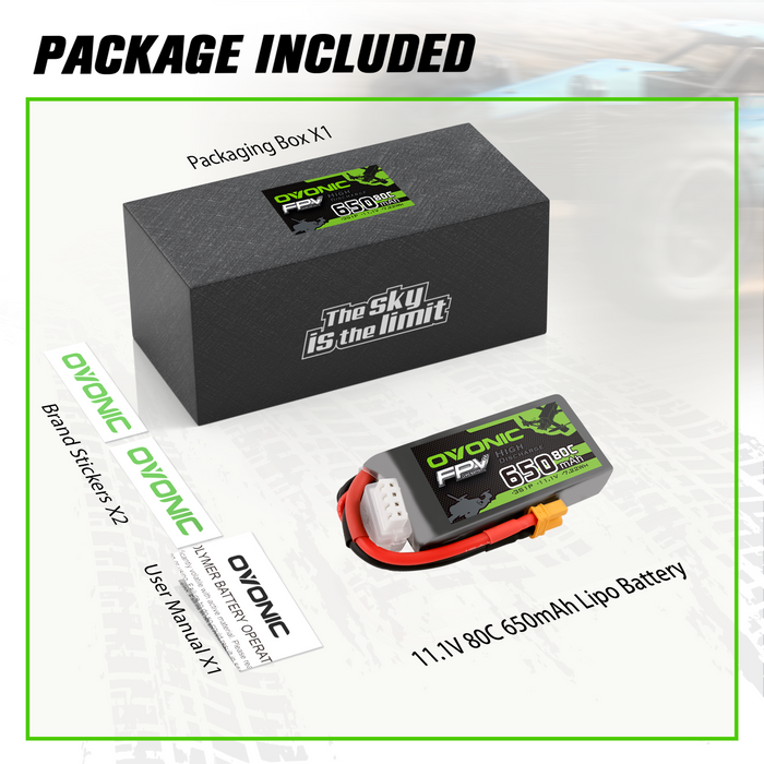 Ovonic 650mAh 3S 11.1V 80C LiPo Battery with XT30 Plug for Small FPV 4pcs or 1pcs