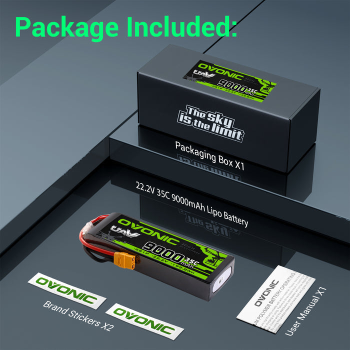 Ovonic 6S 9000mAh 35C 22.2V LiPo Battery w/XT90 Plug