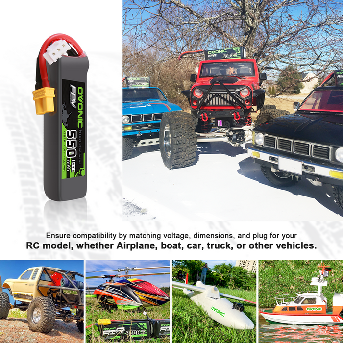 OVONIC 7.4V 100C 550mAh 2S LiPo Battery with XT30 Plug for Micro FPV Drones