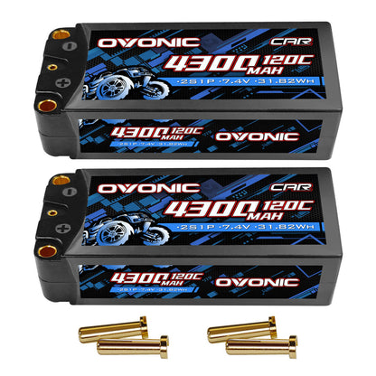 Ovonic 7.4V 120C 4300mAh 2S LiPo Hardcase Battery with 5.0mm Bullet Connector for 1/10 RC Racing & High-Speed Bashing