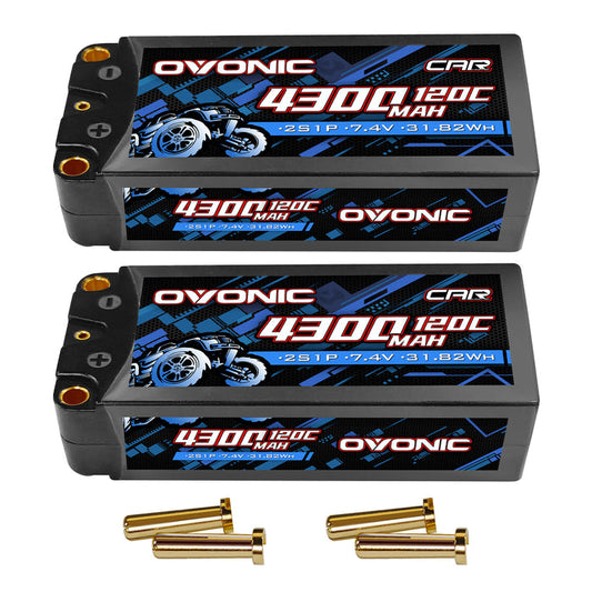 Ovonic 7.4V 120C 4300mAh 2S LiPo Hardcase Battery with 5.0mm Bullet Connector for 1/10 RC Racing & High-Speed Bashing