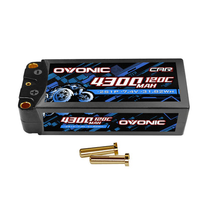 Ovonic 7.4V 120C 4300mAh 2S LiPo Hardcase Battery with 5.0mm Bullet Connector for 1/10 RC Racing & High-Speed Bashing