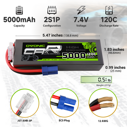 Ovonic 7.4V 120C 5000mAh 2S LiPo Battery with EC5 plug