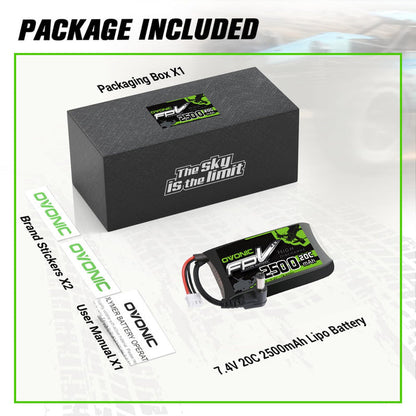 OVONIC 7.4V 20C 2500mAh 2S Lipo Battery with DC-5521 Plug for FPV Fatshark Goggles