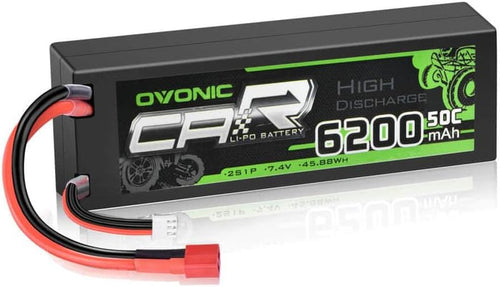 Ovonic 7.4V 50C 2S 6200mAh Hardcase LiPo Battery with Deans Connector for 1/10 Scale RC Cars, Trucks & Boats