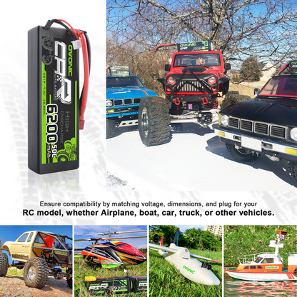 Ovonic 7.4V 50C 2S 6200mAh Hardcase LiPo Battery with Deans Connector for 1/10 Scale RC Cars, Trucks & Boats